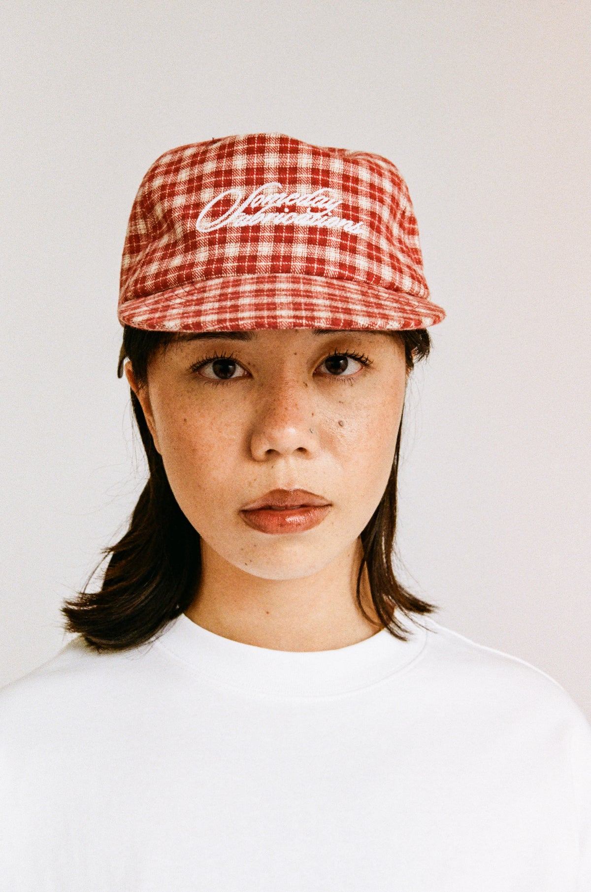 PLAID SCRIPT BALLCAP | RED BRUSHED TWILL