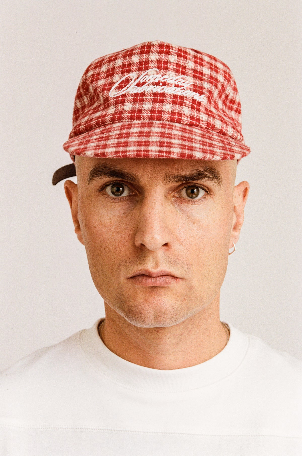 PLAID SCRIPT BALLCAP | RED BRUSHED TWILL