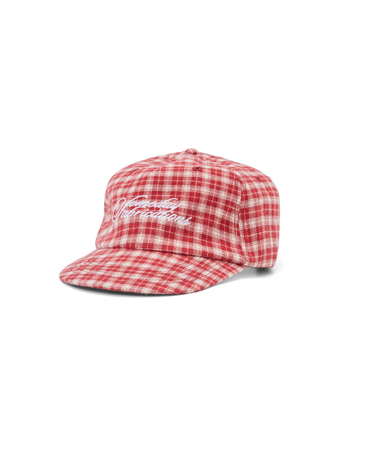 PLAID SCRIPT BALLCAP | RED BRUSHED TWILL